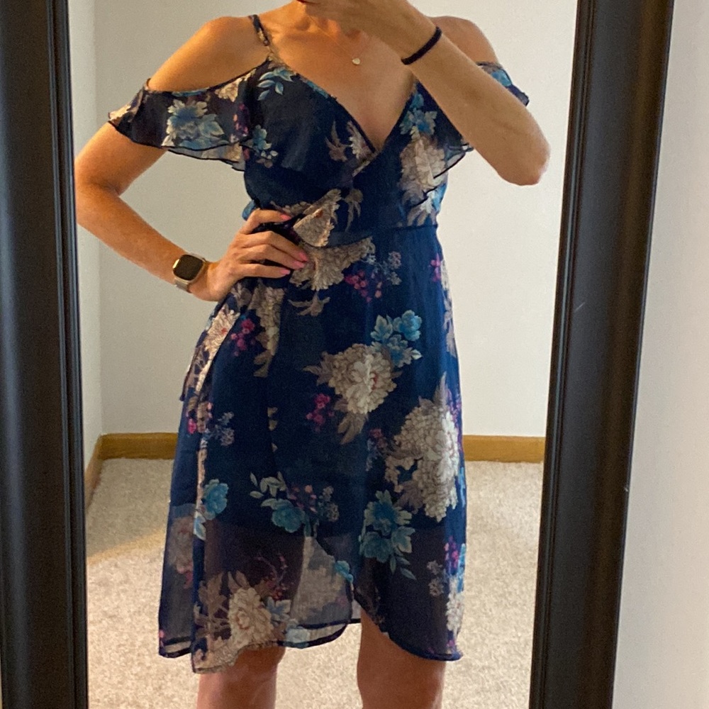 Floral Cold Shoulder Mock Wrap Dress